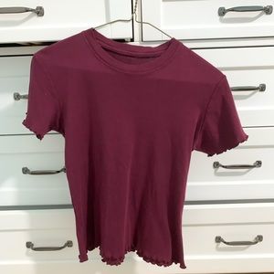 Brandy Melville Cropped Maroon Ruffle-Hem Shirt